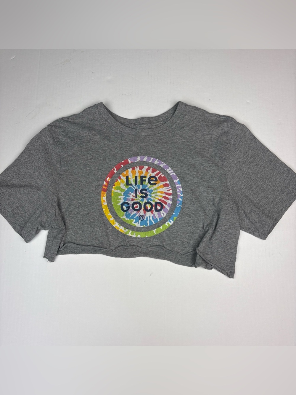 Life Is Good Adult Medium Unisex T-Shirt Cut Off Upcycled Rainbow Logo Cotton
